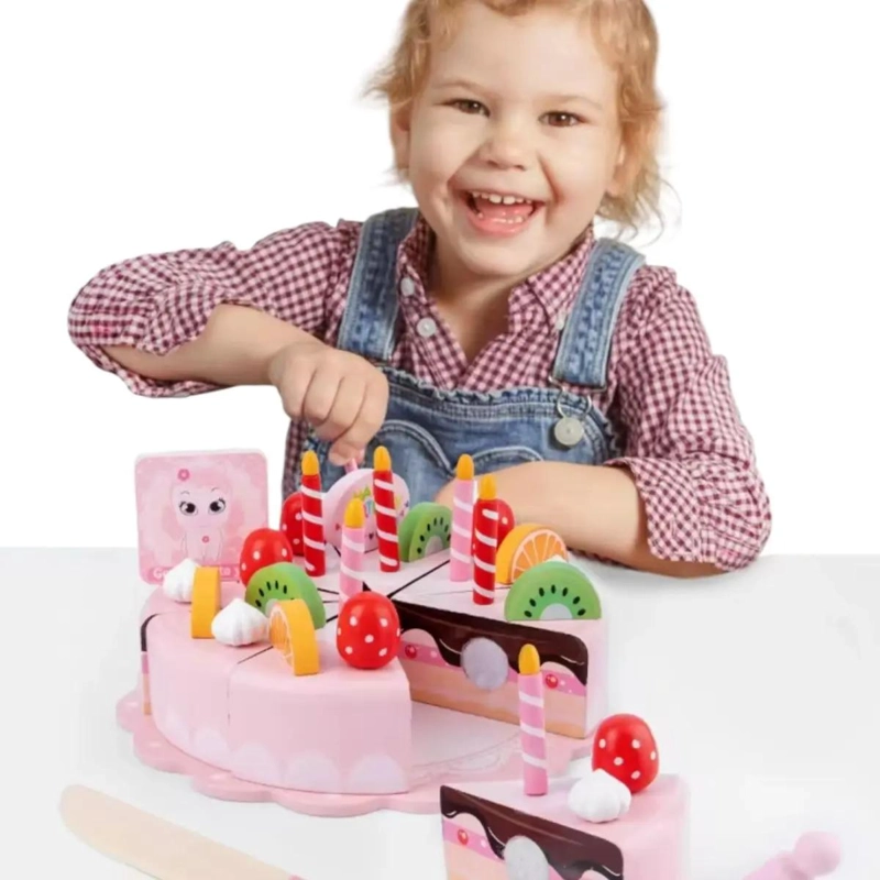 TORTA DE CUMPLEAÑOS DE MADERA CON VELCRO PARA NIÑOS - 4