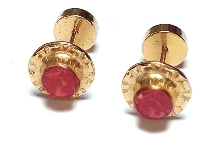AROS ABRIDORES PARA NIÑA CON CIRCON ROJO LAMINADOS EN ORO 18K - 1