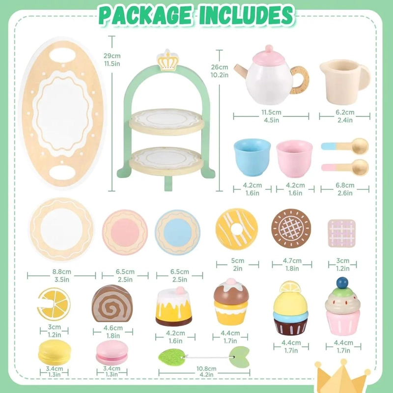 JUEGO DE TE  DE MADERA CON SOPORTE Y POSTRES PARA NIÑAS - 6