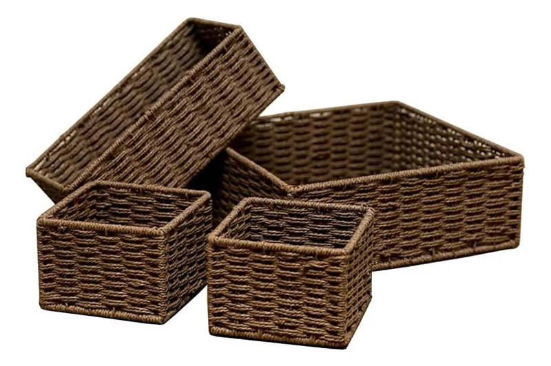 JUEGO DE 4 CESTAS DE ALMACENAMIENTO TEJIDAS A MANO - 1
