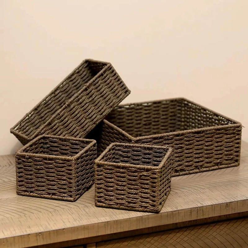 JUEGO DE 4 CESTAS DE ALMACENAMIENTO TEJIDAS A MANO - 4