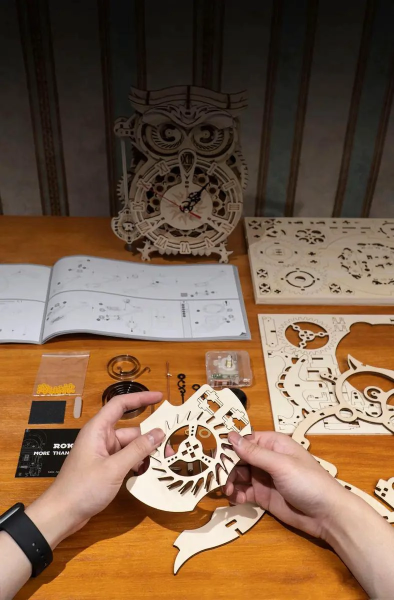 PUZZLE RELOJ DE MADERA EN FORMA DE BUHO PARA ARMAR - 8