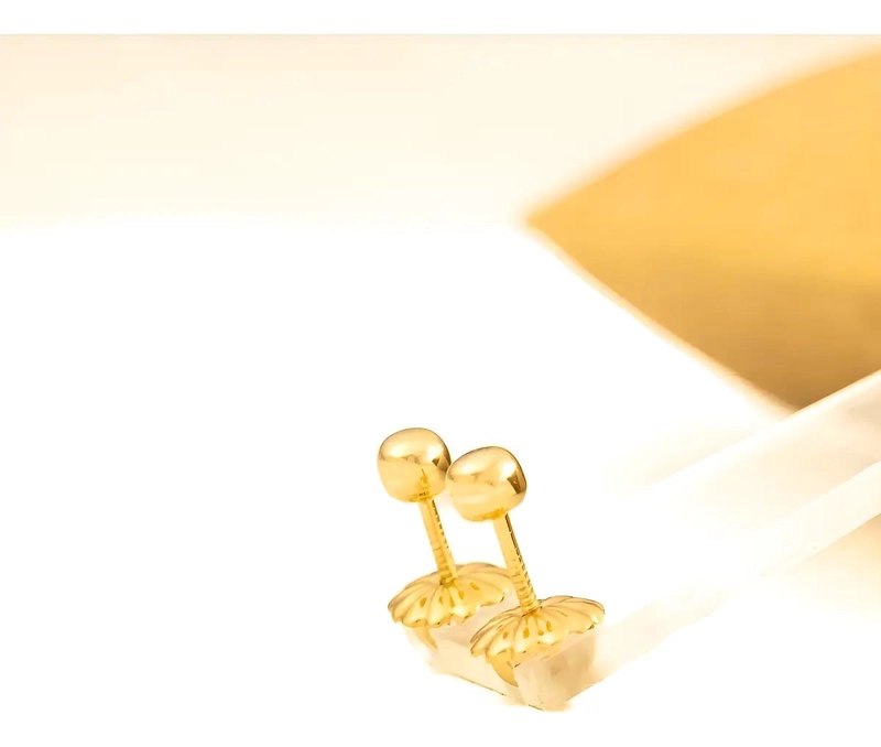 AROS BOLITA DE ORO 18K PARA MUJERES Y NIÑAS - 6