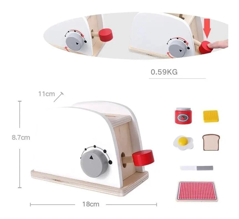 SET DE JUEGO DIDACTICO DE MADERA CON CAFETERA BATIDORA Y TOSTADORA - 6