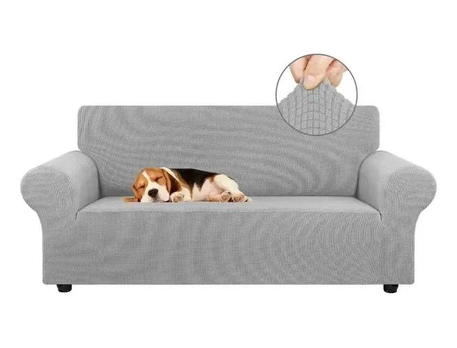 FUNDA ELASTICA PARA SOFA DE 2 CUERPOS COLOR GRIS CLARO - 1