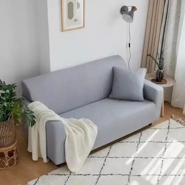 FUNDA ELASTICA PARA SOFA DE 2 CUERPOS COLOR GRIS CLARO - 2
