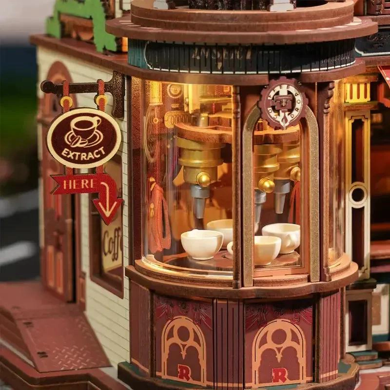 PUZZLE 3D MECANICO DE FABRICA DE CAFE  CON MUSICA Y LUZ - 1