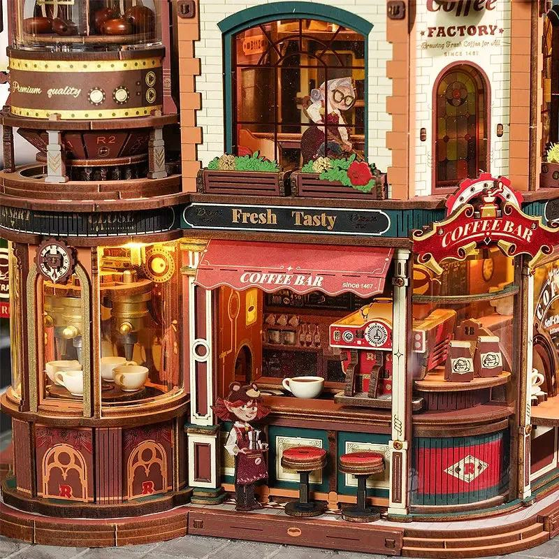 PUZZLE 3D MECANICO DE FABRICA DE CAFE  CON MUSICA Y LUZ - 1