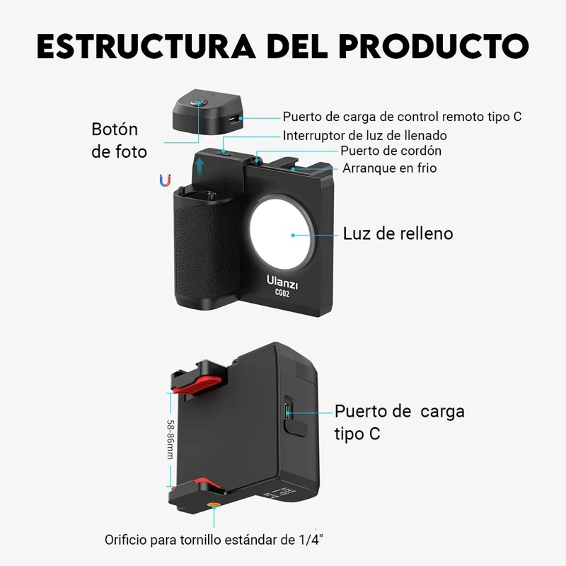 EMPUÑADURA ERGONOMICA PARA SMARTPHONE CON LUZ LED Y CONTROL REMOTO - 5