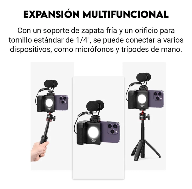 EMPUÑADURA ERGONOMICA PARA SMARTPHONE CON LUZ LED Y CONTROL REMOTO - 7
