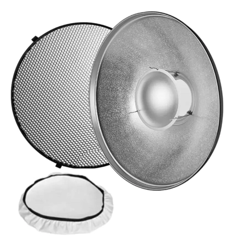 BEAUTY DISH REFLECTOR PLATEADO 55CM PARA FOTOGRAFIA - 1