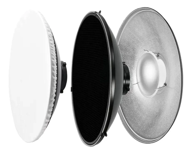 BEAUTY DISH REFLECTOR PLATEADO 55CM PARA FOTOGRAFIA - 2