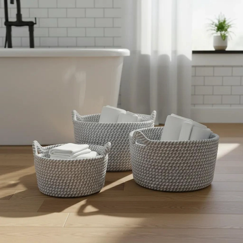 SET DE 3 CESTAS ORGANIZADORAS TEJIDAS PARA HOGAR - 5