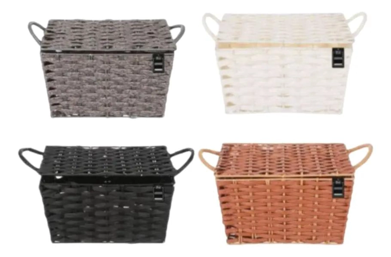 CANASTA TEJIDA DE MIMBRE ORGANIZADORA EN COLORES VARIADOS - 1