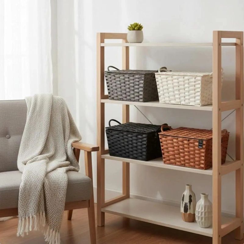 CANASTA TEJIDA DE MIMBRE ORGANIZADORA EN COLORES VARIADOS - 2