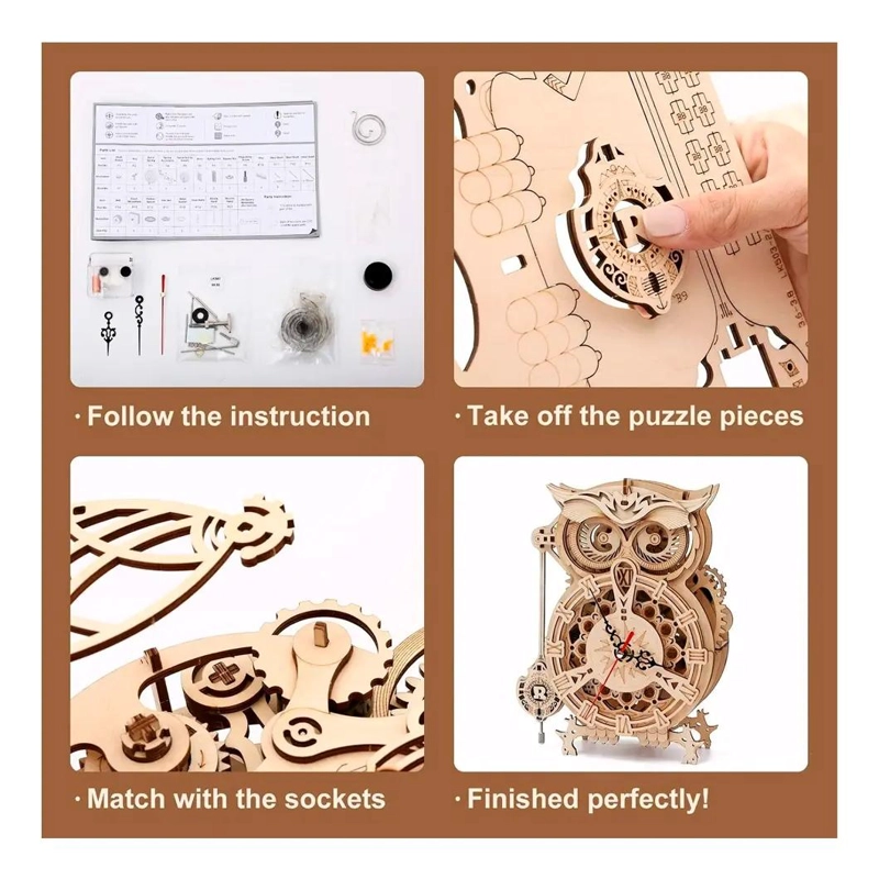 PUZZLE 3D MECANICO RELOJ BUHO PARA CONSTRUCCION CREATIVA - 4