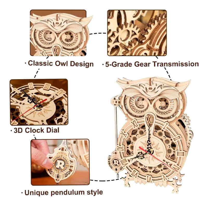 PUZZLE 3D MECANICO RELOJ BUHO PARA CONSTRUCCION CREATIVA - 5