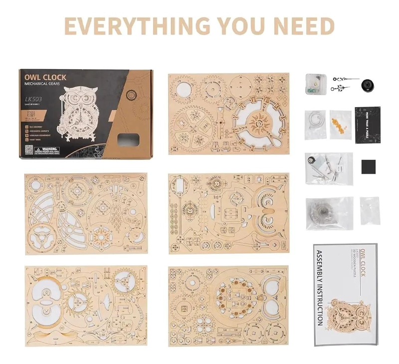 PUZZLE 3D MECANICO RELOJ BUHO PARA CONSTRUCCION CREATIVA - 7