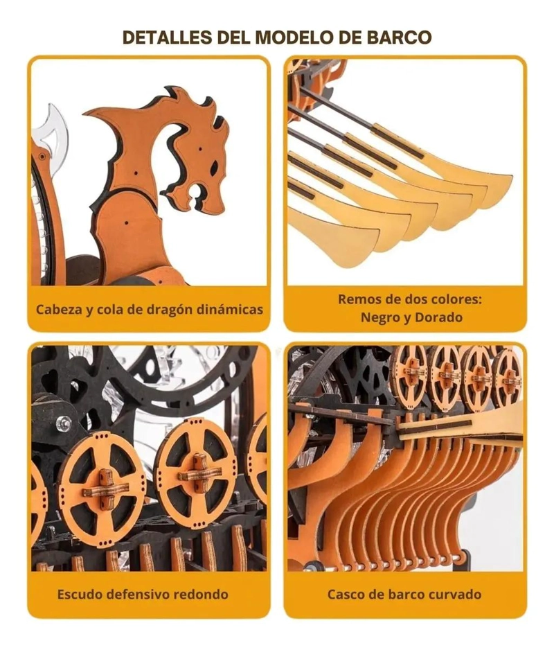 PUZZLE 3D BARCO DRAGON VIKINGO PARA ARMAR EN MADERA - 2