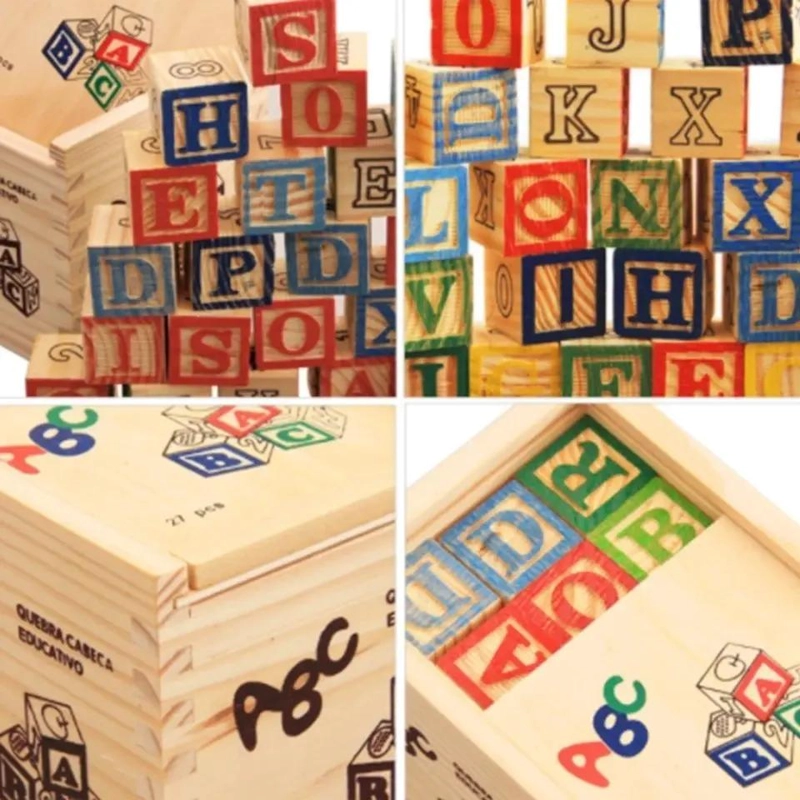 CUBO DE MADERA CON LETRAS Y NUMEROS PARA APRENDIZAJE INFANTIL - 3