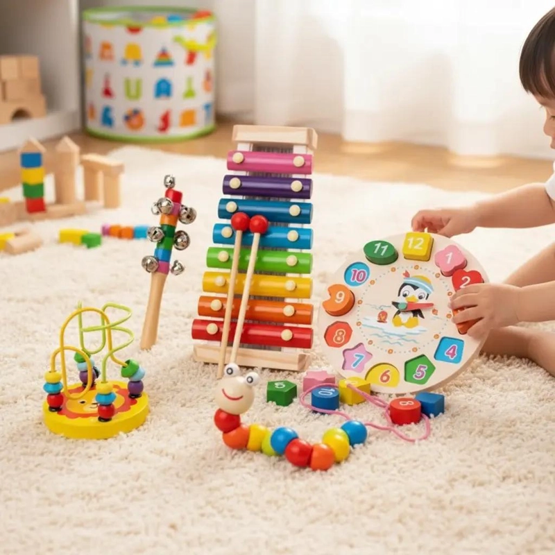 PACK DE 5 JUGUETES DIDACTICOS DE MADERA PARA NIÑOS - 1