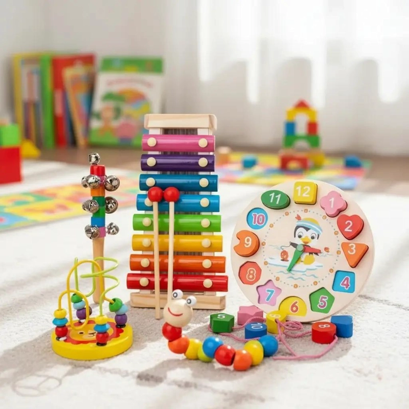 PACK DE 5 JUGUETES DIDACTICOS DE MADERA PARA NIÑOS - 2