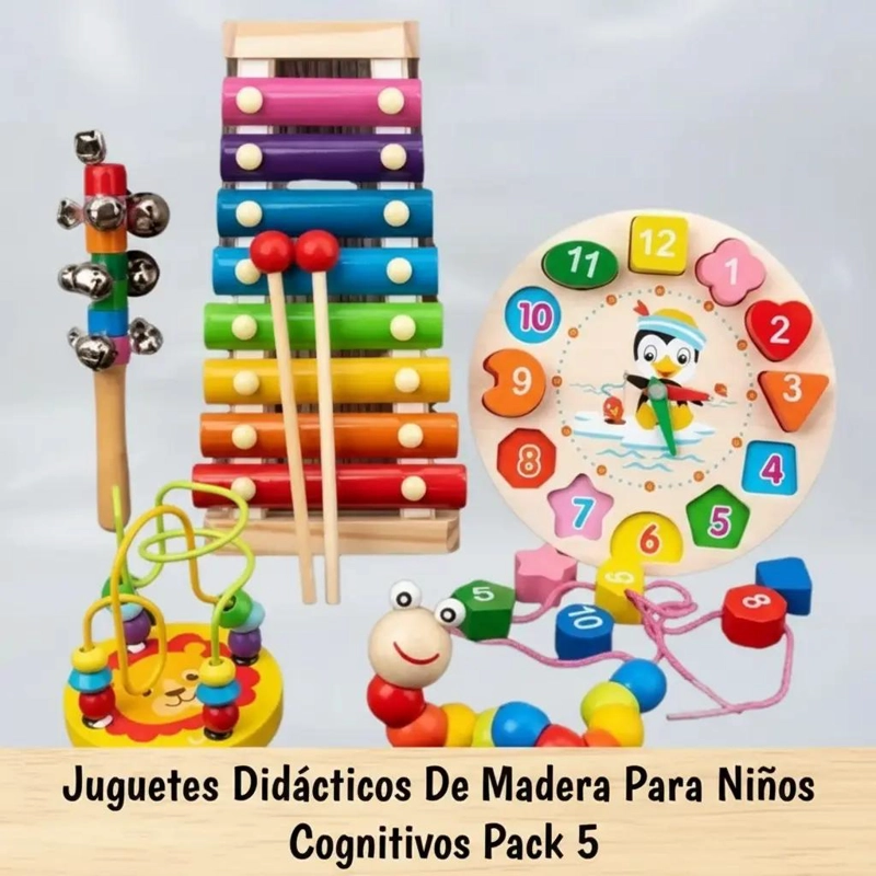 PACK DE 5 JUGUETES DIDACTICOS DE MADERA PARA NIÑOS - 3