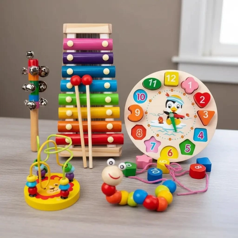 PACK DE 5 JUGUETES DIDACTICOS DE MADERA PARA NIÑOS - 5