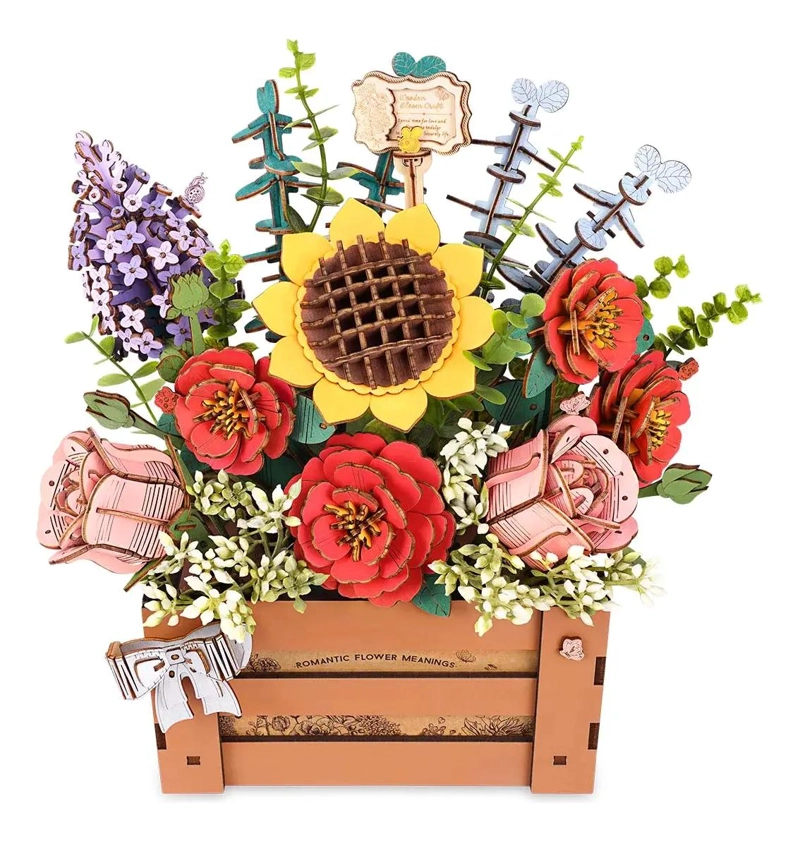 PUZZLE 3D RAMO DE FLORES EN CAJA DE MADERA - 1