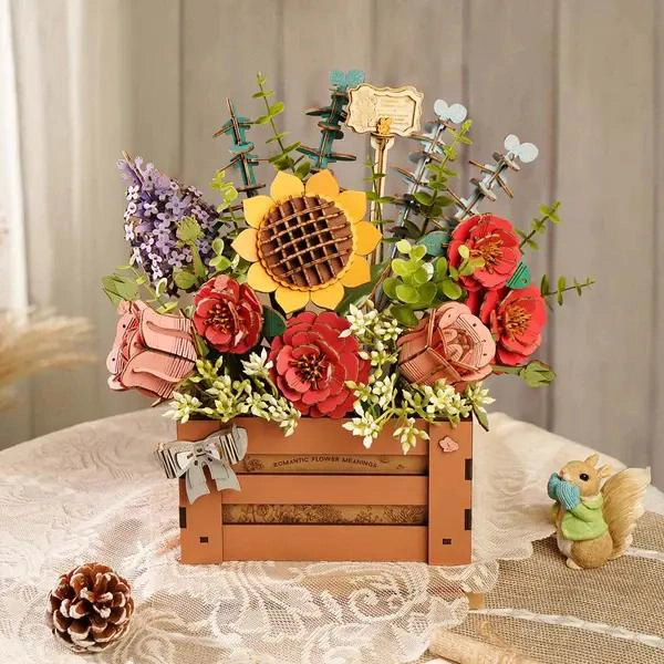 PUZZLE 3D RAMO DE FLORES EN CAJA DE MADERA - 2