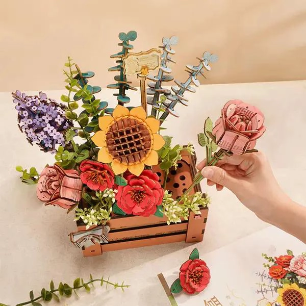 PUZZLE 3D RAMO DE FLORES EN CAJA DE MADERA - 4