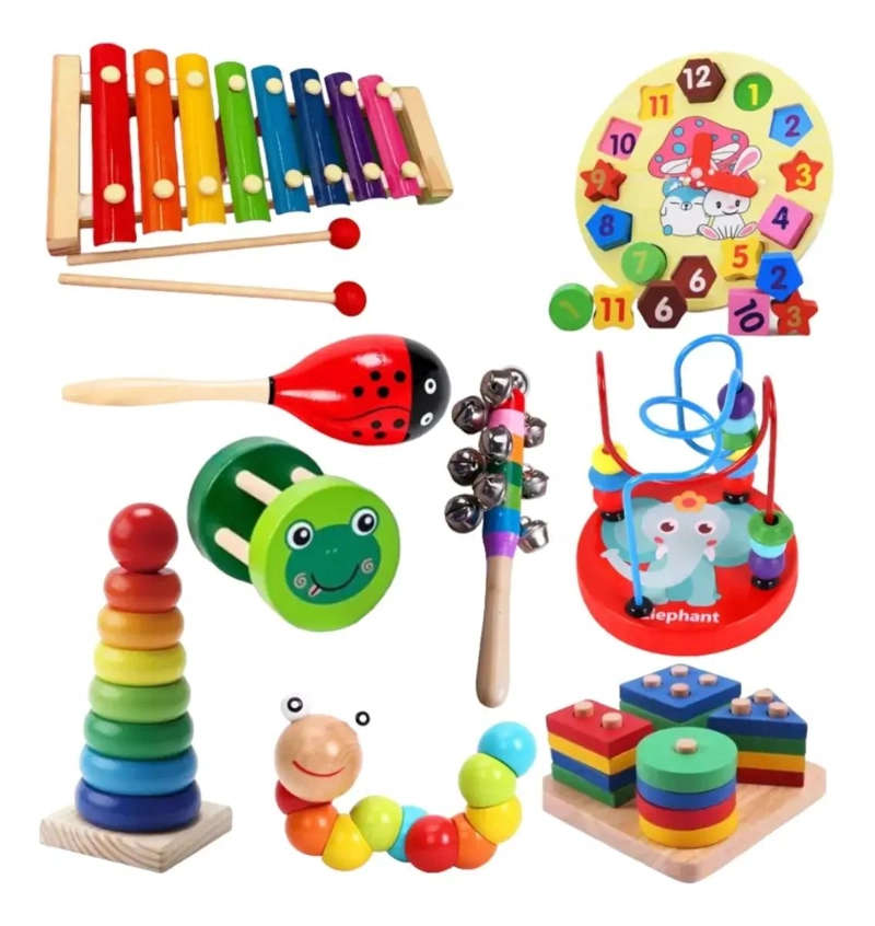 JUGUETES DIDACTICOS DE MADERA PARA APRENDIZAJE INFANTIL PACK 9 - 1