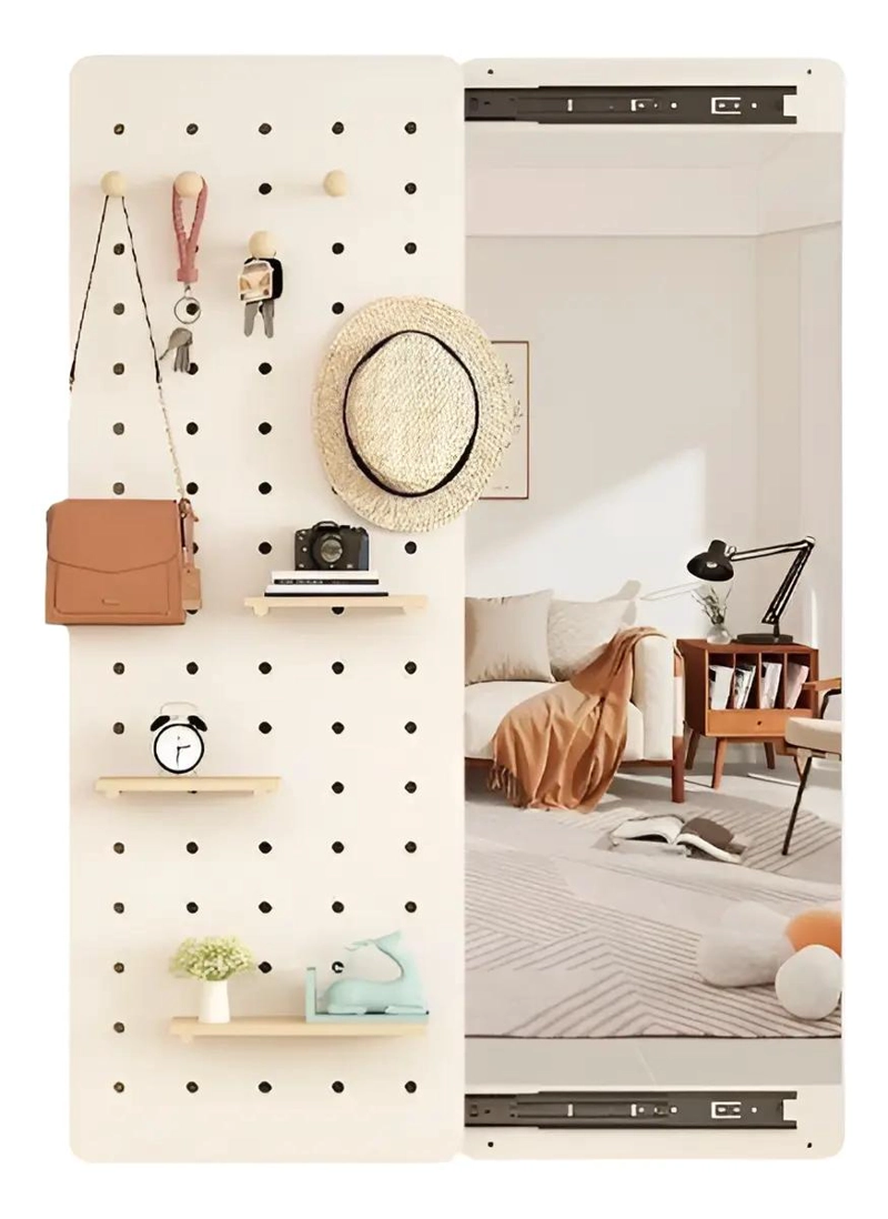 ORGANIZADOR DE PARED CON ESPEJO Y TABLA DESLIZABLE COLOR BLANCA - 1