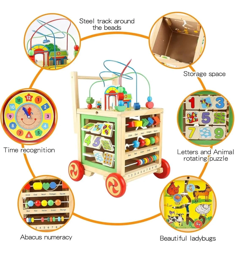 CUBO DE ACTIVIDAD GRANDE DE MADERA PARA DESARROLLO INFANTIL - 4