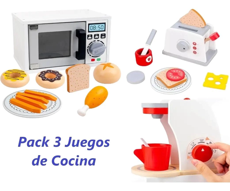 SET DE COCINA DIDACTICO DE MADERA CON MICROONDAS Y TOSTADOR - 1