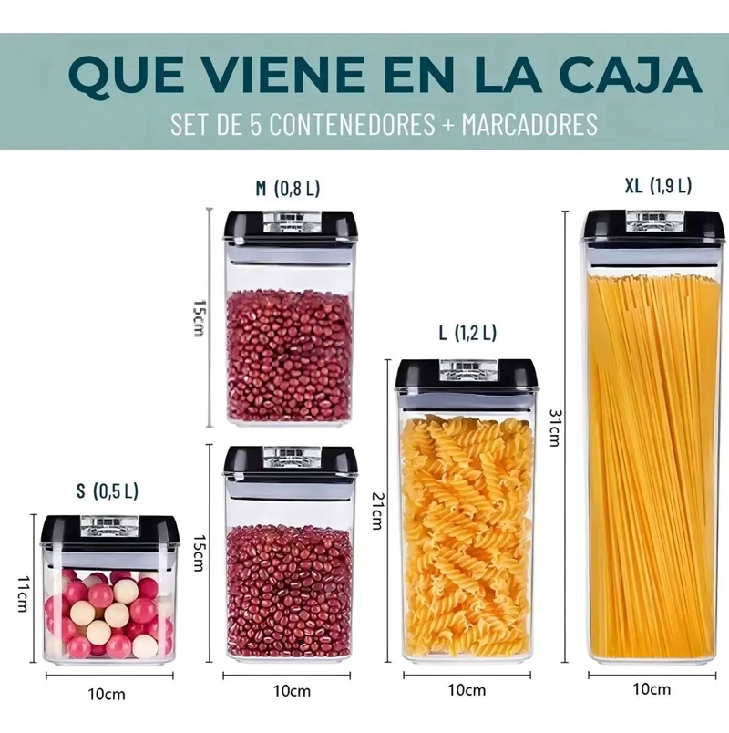 SET DE 5 CONTENEDORES HERME TICOS PARA ALMACENAMIENTO - 3