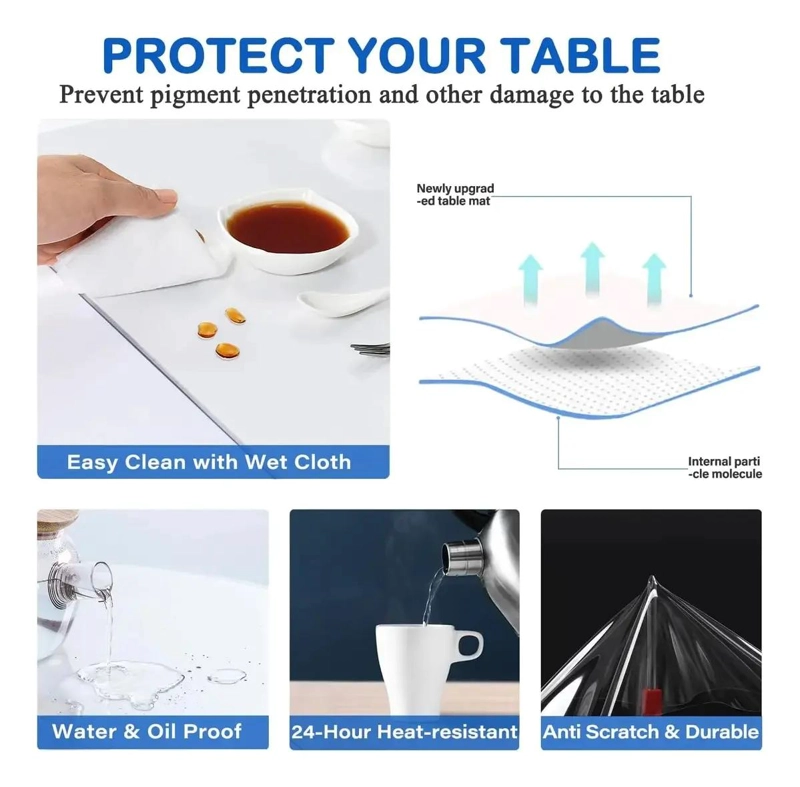 PROTECTOR DE MESA RECTANGULAR TRANSPARENTE DE PVC 120X80 CM - 3