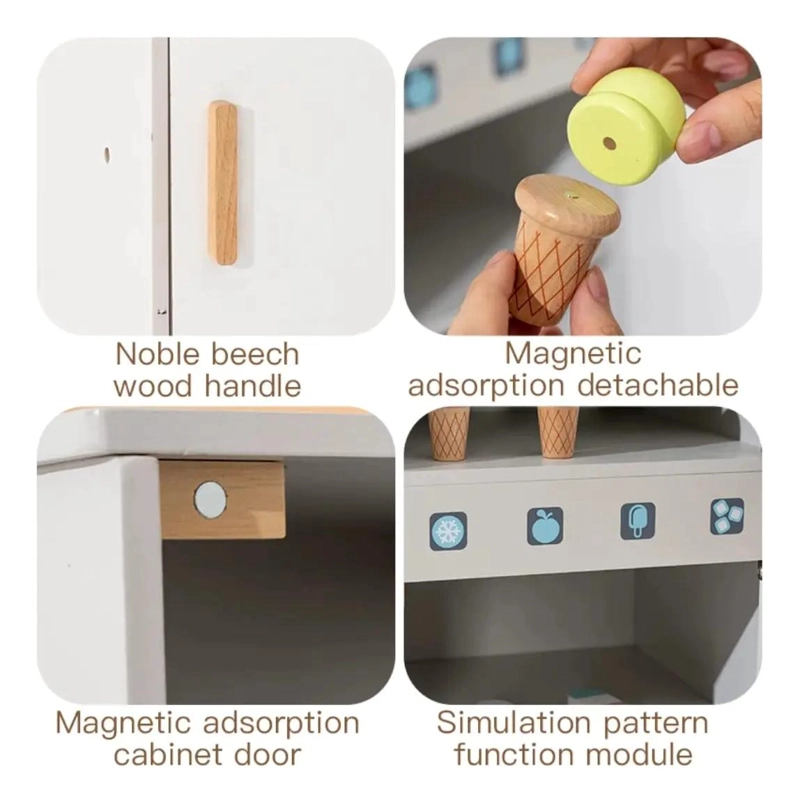 REFRIGERADOR DE JUGUETE DE MADERA PARA NIÑOS CON ACCESORIOS - 2