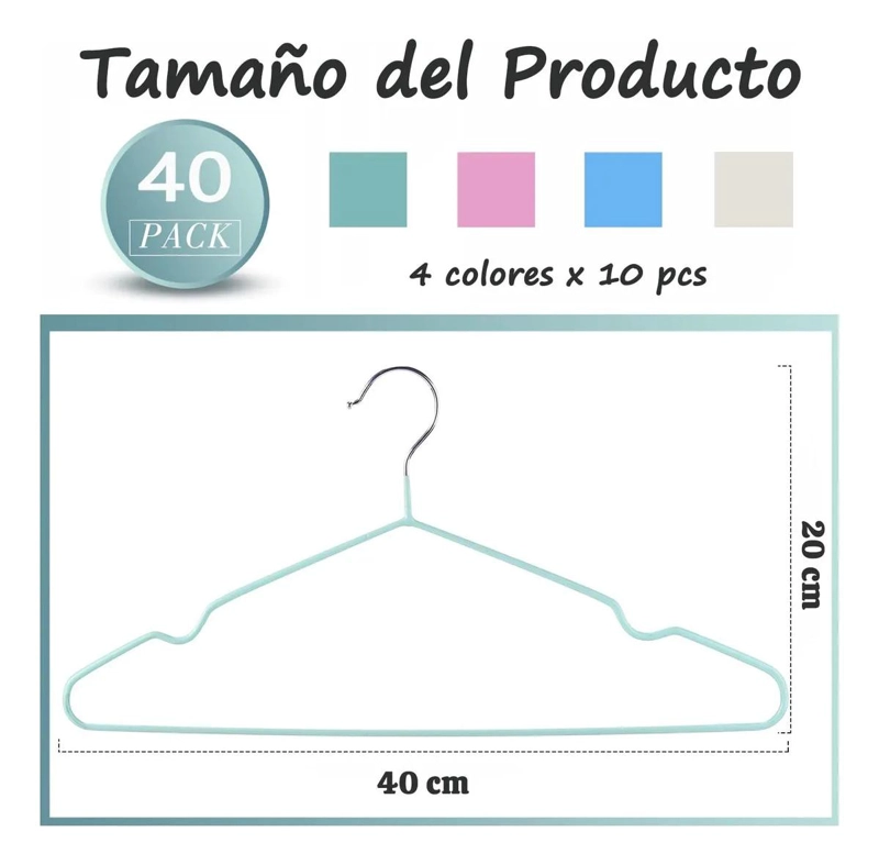 40 PERCHAS ANTIDESLIZANTES DE METAL PARA ROPA EN COLORES VARIADOS - 4