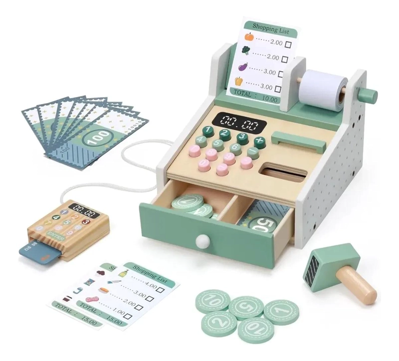 CAJA REGISTRADORA DIDACTICA DE MADERA PARA NIÑOS - 1