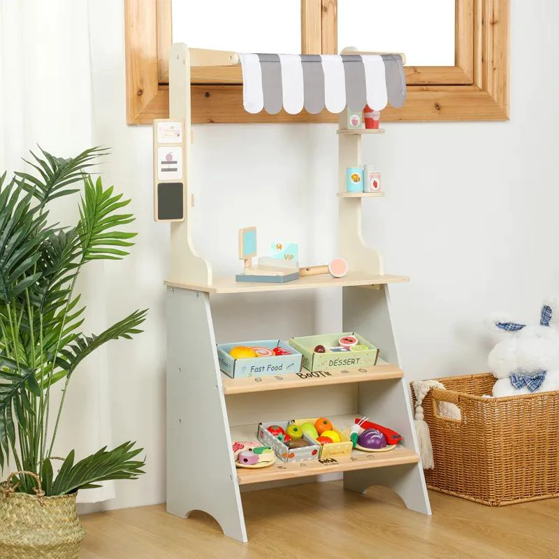 MERCADO DE MADERA PARA JUEGO DE ROL INFANTIL CON 30 ACCESORIOS - 1