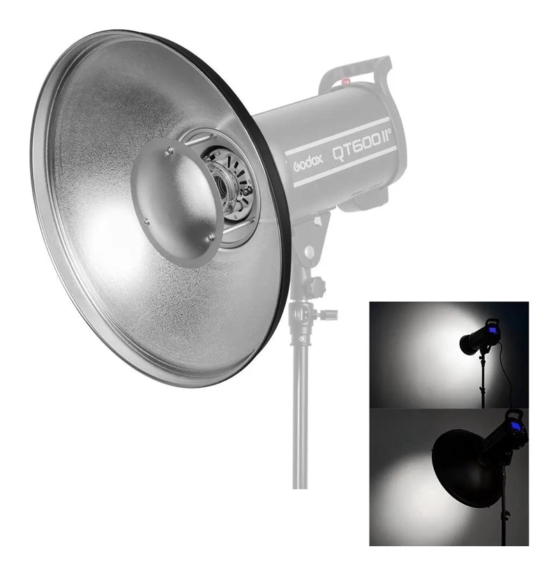 REFLECTOR BEAUTY DISH PLATEADO 42CM PARA FOTOGRAFIA - 1