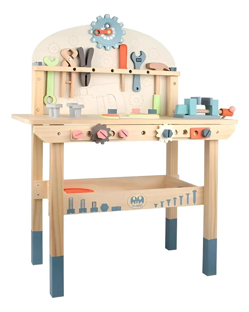 MESA DE TRABAJO DE MADERA PARA NIÑOS CON HERRAMIENTAS INCLUIDAS - 1
