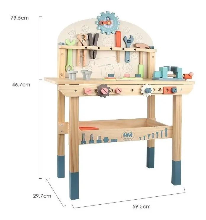 MESA DE TRABAJO DE MADERA PARA NIÑOS CON HERRAMIENTAS INCLUIDAS - 2
