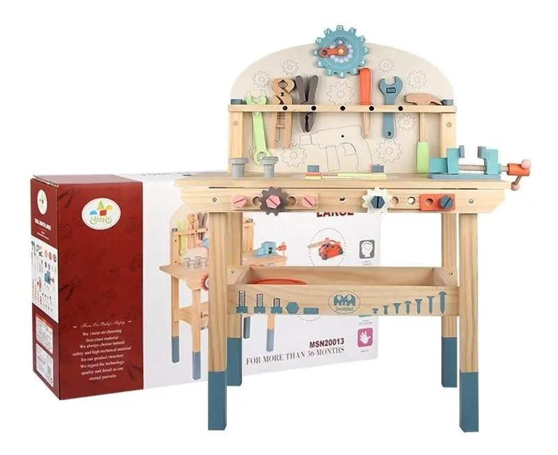 MESA DE TRABAJO DE MADERA PARA NIÑOS CON HERRAMIENTAS INCLUIDAS - 3