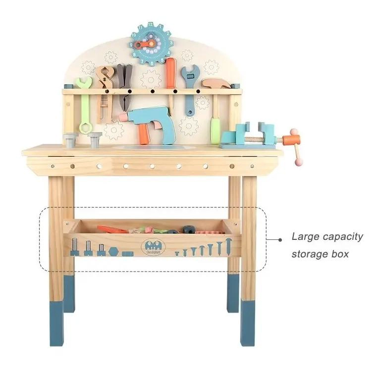 MESA DE TRABAJO DE MADERA PARA NIÑOS CON HERRAMIENTAS INCLUIDAS - 4
