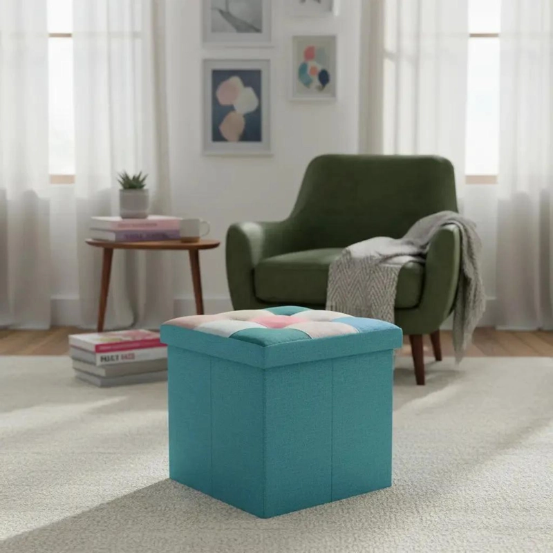 PUFF BAUL PLEGABLE ORGANIZADOR 38X38 CM DISEÑO MODERNO - 4