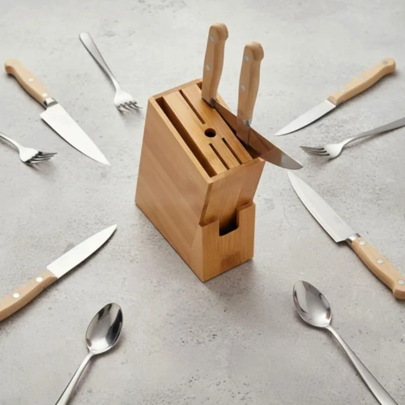 PORTA CUCHILLOS DE BAMBU PARA COCINA CON 7 AGUJEROS - 2