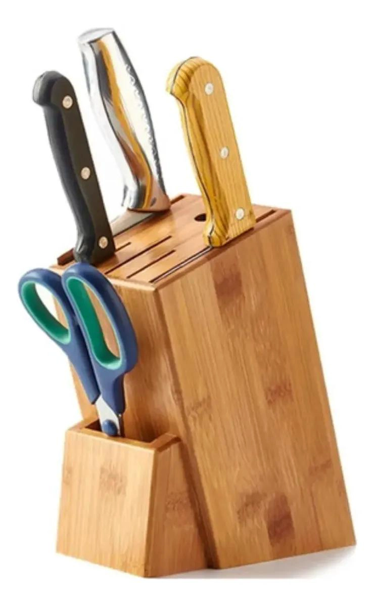 PORTA CUCHILLOS DE BAMBU PARA COCINA CON 7 AGUJEROS - 5