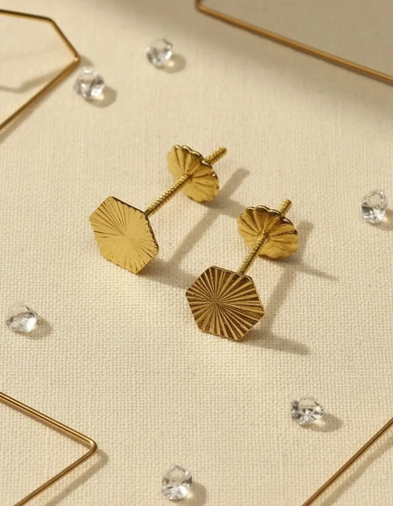 AROS DE ORO 18 KILATES ROMBOS FACETADOS PARA REGALO - 2